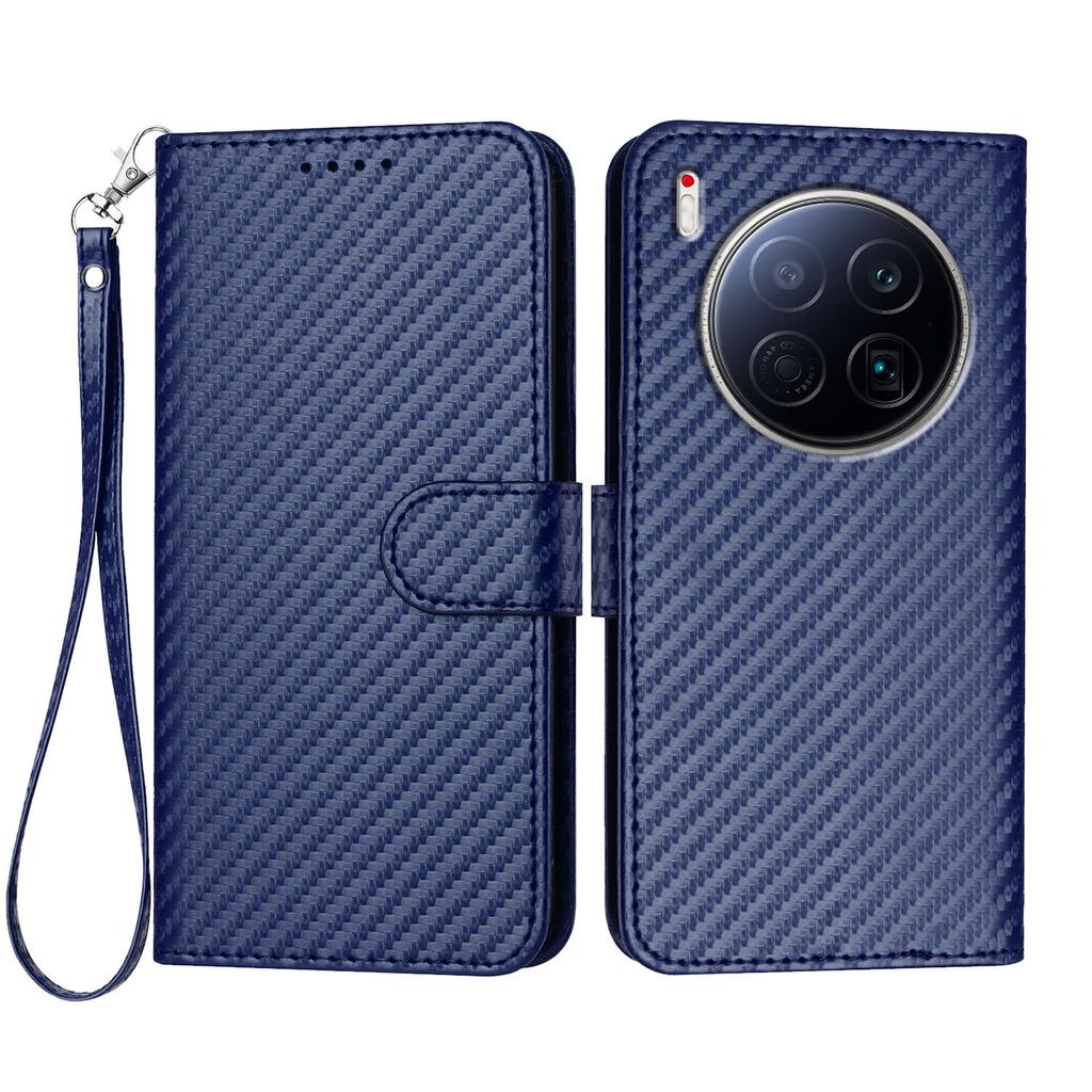 For TECNO Camon 40 Premier 5G Wallet Case with Strap Carbon Fiber Texture Leather Mobile Cover