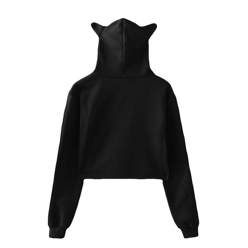 Корейская мода Icrimax Print Kawaii Crop Top Hoodie Funny Cat Ear Cropped Short Hooded Pullover Women Tops Streetwear