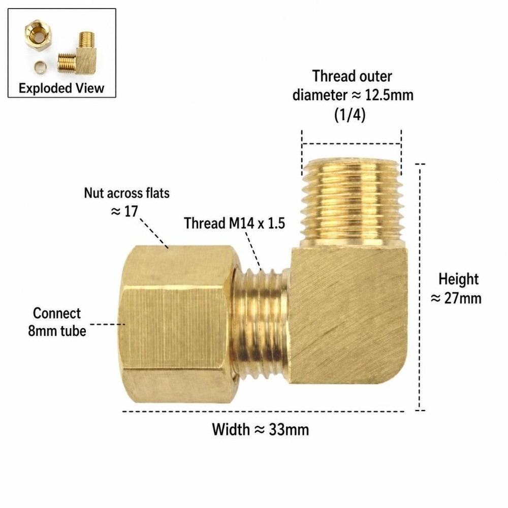 Easy Install Brass Compression Tube Fitting 90 Degree External Thread Male Elbow Connector Male Union Adapter