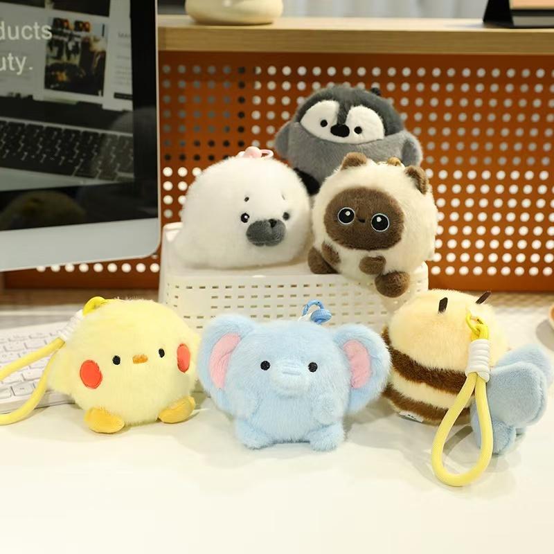 10cm Cartoon Animal Plush Doll Round Bee Elephant Chicken Cat Cow Sea Otter Plush Toy Home Decoration Gift for Children