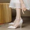Skinny Fairy Style Pointed Head Thin Heel High Heels with Female Summer New French 2025 Bag Head Pearl Sandals