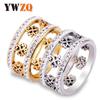European and American Style Four-Leaf Clover Stainless Steel Ring with Two Rows of Diamond-Set Titanium Steel