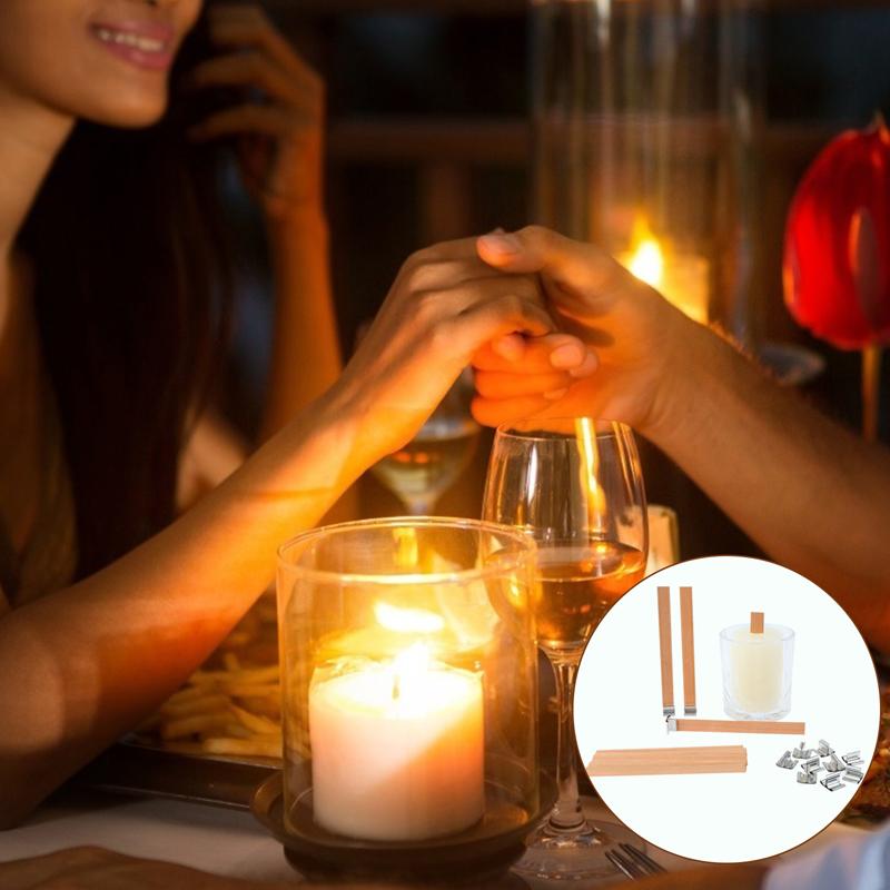 Деревянные фитили для свечей, 10 шт., сердечники для свечей, фитиль из натурального дерева с железной подставкой, деревянный