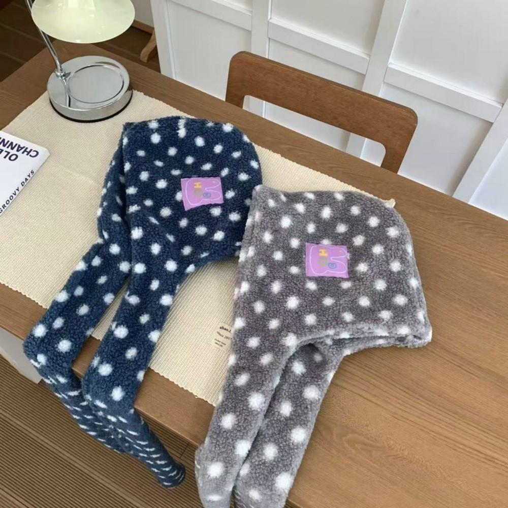 Long Style Plush Balaclava Hat Polka Dot Pattern Ear Protection Hat Hat Scarf Set Winter Season