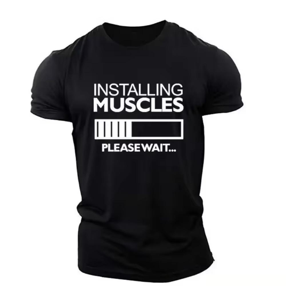 Мужская футболка Muscle Alphabet с английским элементом, с коротким рукавом, летняя, повседневная, спортивная, фитнес, хлопковая, с круглым вырезом, большого размера, мужская футболка
