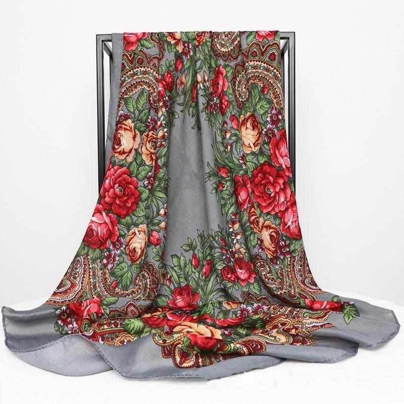 Женский квадратный шарф с цветочным принтом в русском стиле