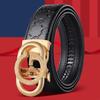 Men's High-End Leather Belt with Automatic Buckle, Trendy Double C Pattern, Versatile for Business and Casual Wear.