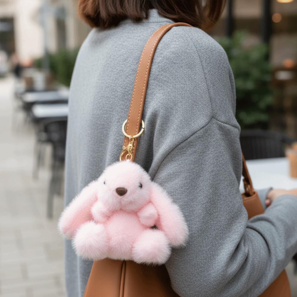 Metal Ring Rabbit Plush Pendant Bag Charms Rabbit Plush Key Ring Rabbit Fur Keychains Backpack