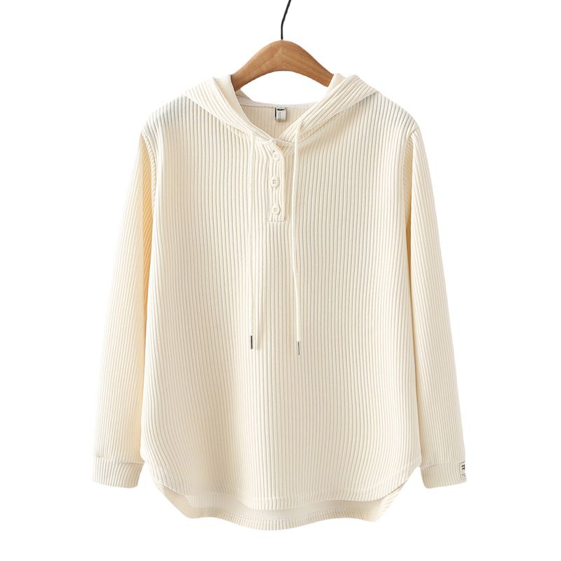 Plus Size Women's Hooded Sweater Spring and Autumn Style Western Style Age-reducing T-shirt Covering Belly Slimming Top