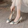Square-headed Fine Shoes Women  Autumn New Bow High Heels Women Korean Shoes Women