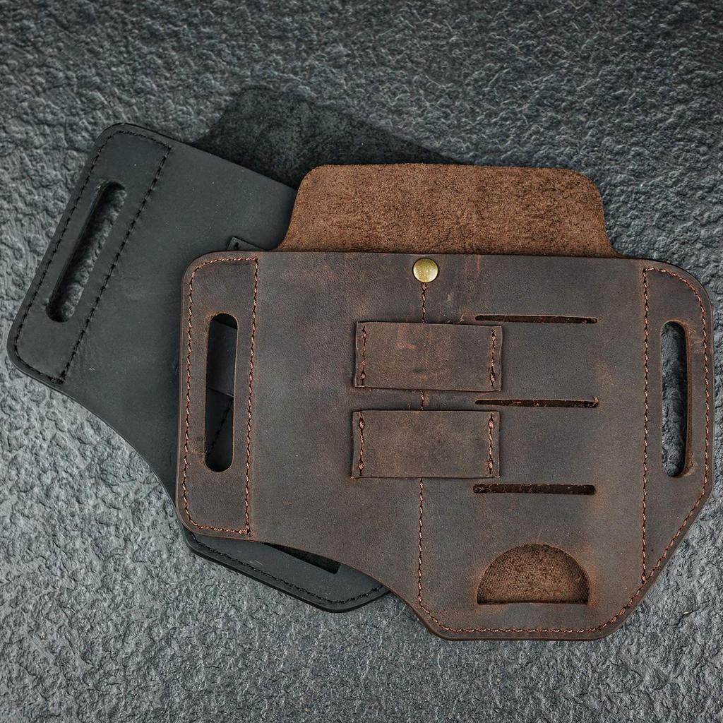 VIPERADE PJ13 EDC Leather Sheath, Knife Belt SheathLeather Flashlight HolsterFor Leatherman Multi Tool Sheath, Handcrafted 3 Pocket Organizer Knife