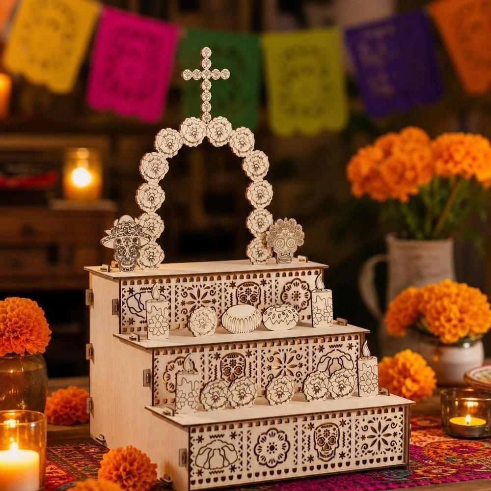 DIY Mexican Dead Shadow Box Wooden Memorial Display Box Day of Dead Ofrenda Box Kitchen Decor