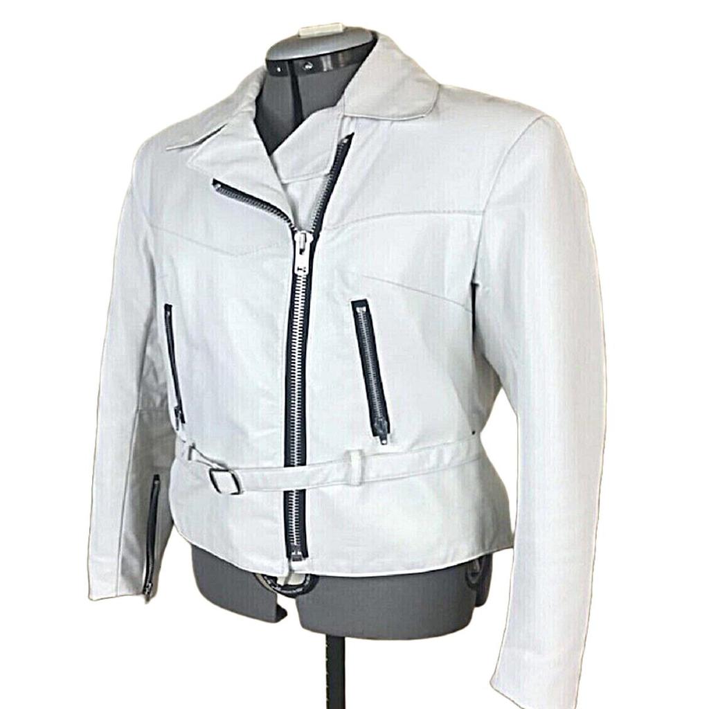 NOORA Женская белая кожаная куртка в байкерском стиле из натуральной овчины с молнией и карманом | Повседневная куртка для вечеринок