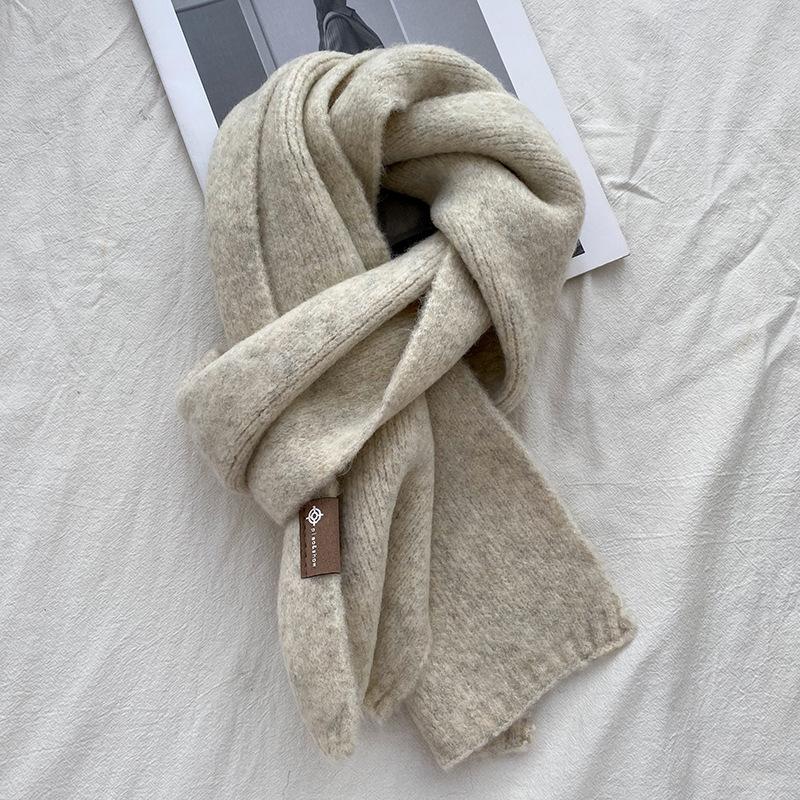 Knitted Wool Scarf With Wool Content, Women'S Autumn And Winter Extended Version, Thick And Luxurious, Solid Color Cashmere Scarf