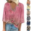 Женская рубашка, блузка, повседневные свободные рубашки, рукава 3/4, топы с v-образным вырезом и принтом, топы с принтом, футболки, футболки