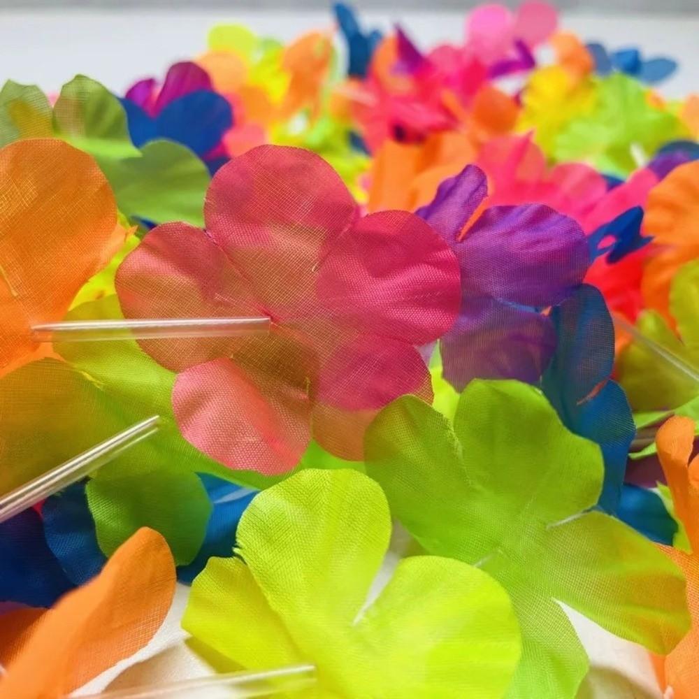 10Pcs Colorful Fluorescent Hawaiian Leis Vibrant Faux Flower Garland Necklace Summer Pool Party