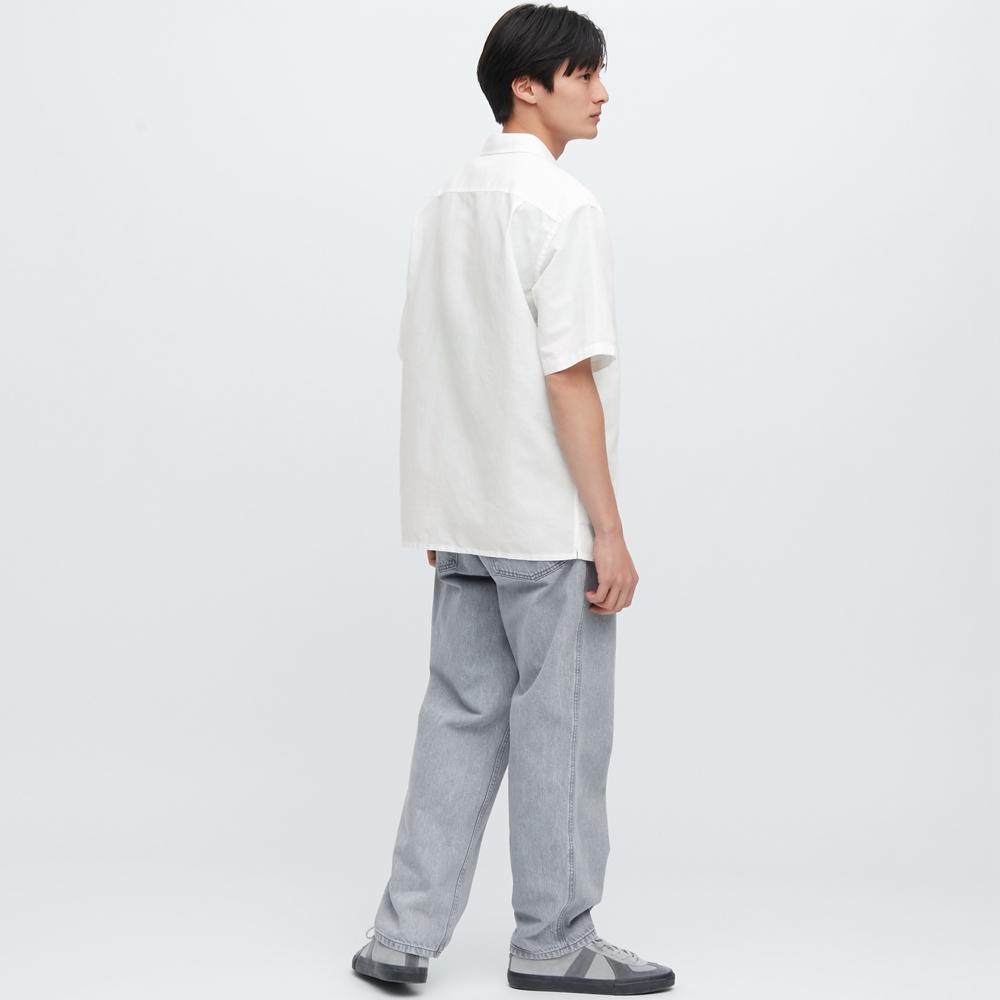 Uniqlo Однотонная рубашка с коротким рукавом Мужские рубашки Белый 455970-00