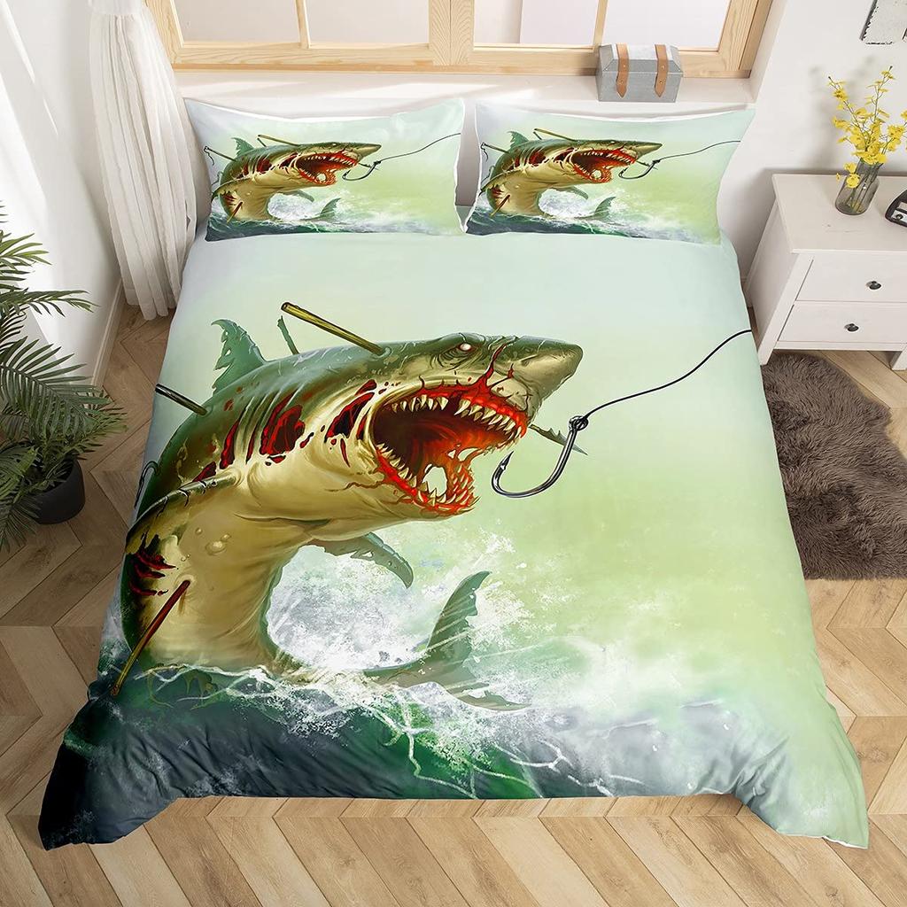 Пододеяльник с изображением акулы, комплект постельного белья с изображением глубоководных животных, мультяшные акулы океана, красочный нарисованный вручную пододеяльник для детей, мальчиков и девочек