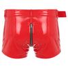Mens Shiny Boxer Briefs with Waist Belt Zipper Opening Nightclub Underwear