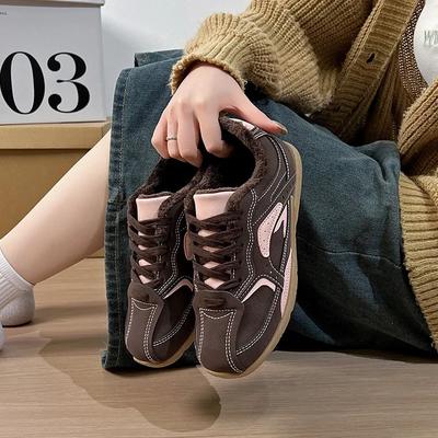 Зимняя флисовая женская обувь, теплые кроссовки для бега на открытом воздухе, модные короткие плюшевые женские ботинки, повседневные нескользящие хлопковые туфли для фитнеса, новые