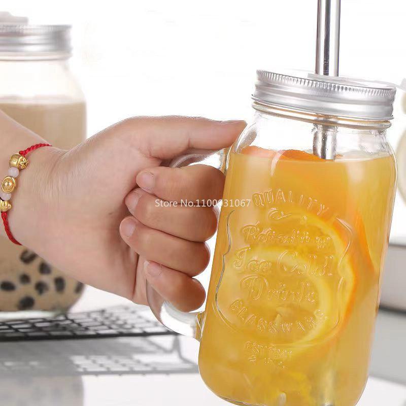 1/2 шт 450/650/750 мл кружки Mason Jar с ручками стеклянная бутылка для сока напиток прозрачная стеклянная бутылка для воды с крышкой соломинка посуда для напитков чашка
