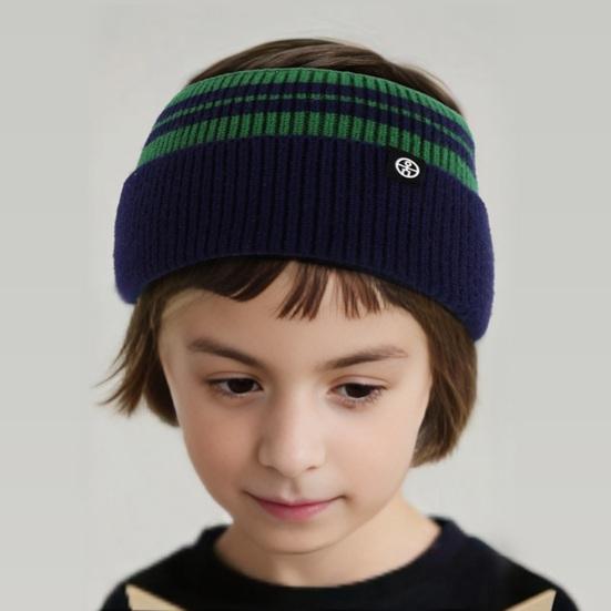 Детская вязаная повязка на голову с широким краем, эластичная, с защитой ушей, теплая, полосатая, контрастного дизайна, с отверстием для хвостика