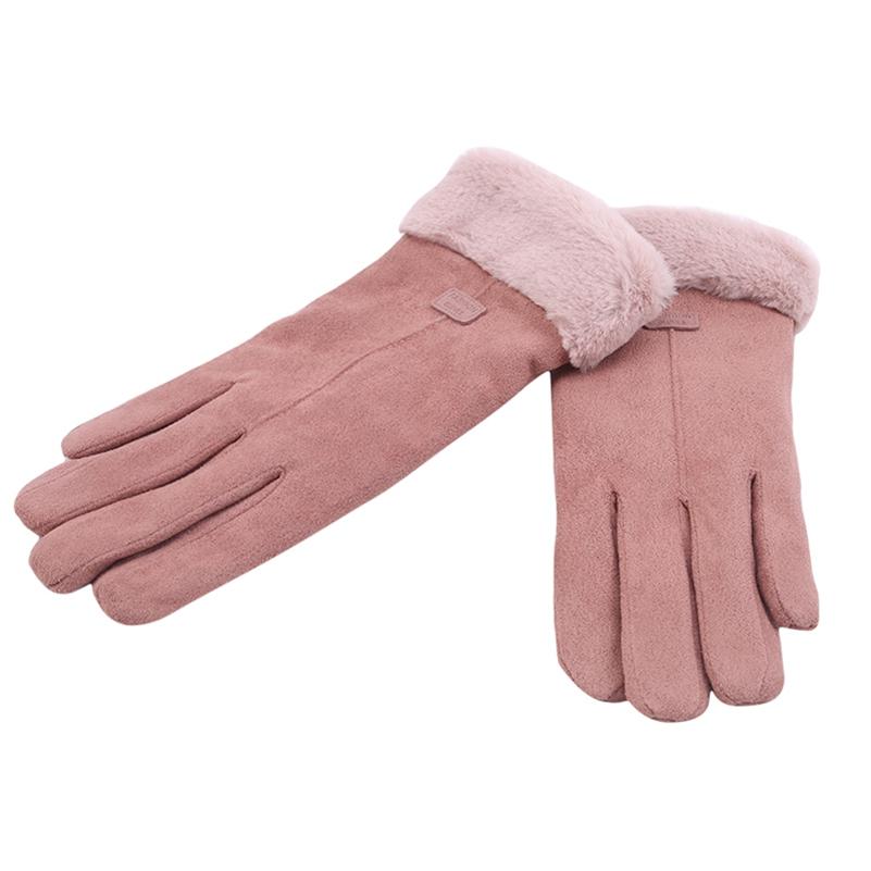 Женские замшевые перчатки Зимние перчатки с двойным мехом Теплые модные перчатки со снежинкой и вышивкой