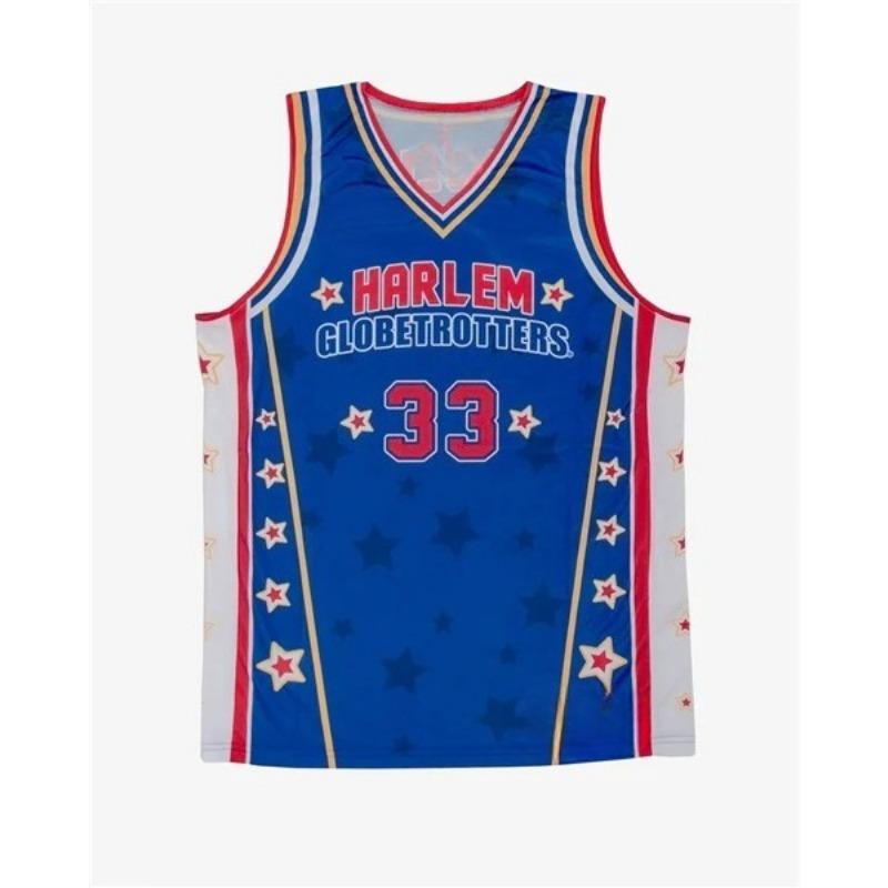 2026 Домашняя футболка Harlem Globetrotters № 33 Баскетбольная футболка Синяя со звездой Дышащая сетка Без рукавов Спортивная футболка