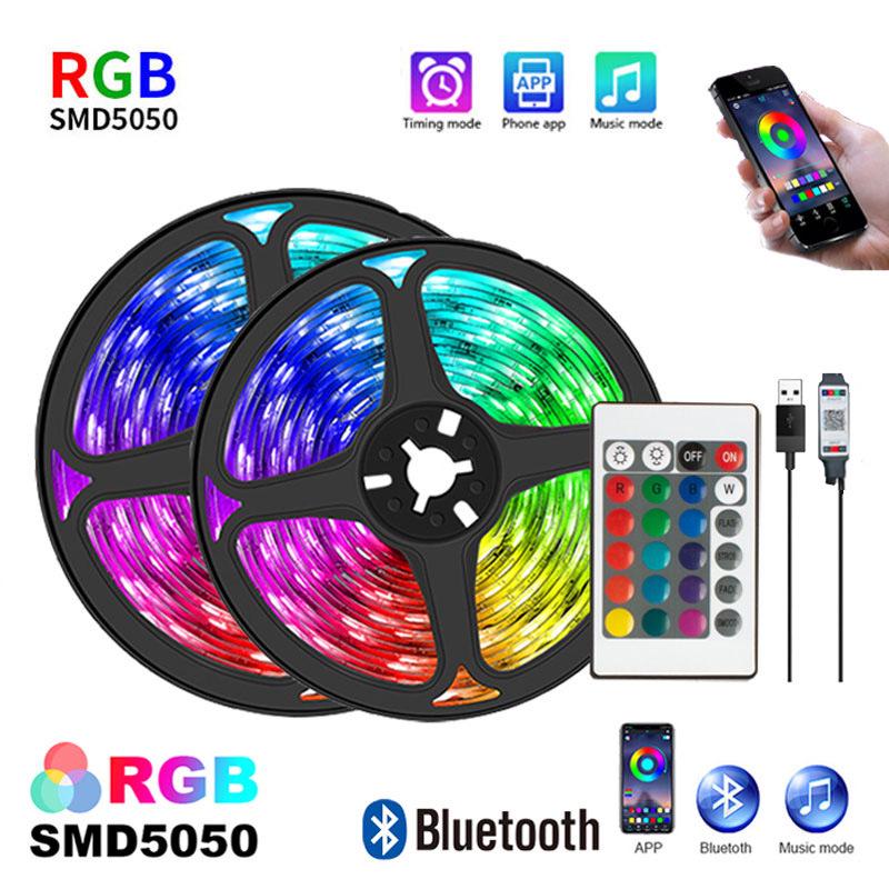 Светодиодная лента 5V 5050 RGB, 30 светодиодов, Управление через Bluetooth-приложение, Синхронизация с музыкой, Самоклеящаяся, Мягкий свет