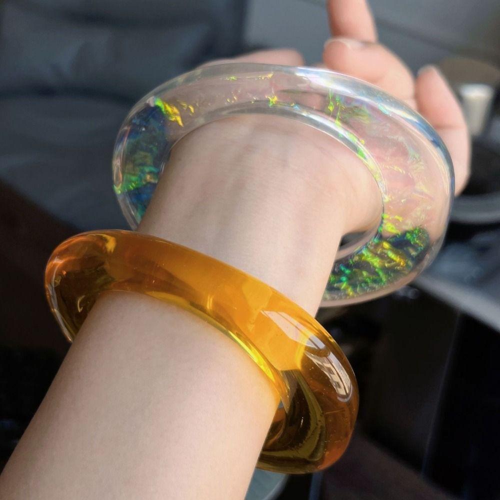 Geometry Transparent Bangle Simple Women Hand Ring Exaggerate Resin Bracelet Ladies Girl