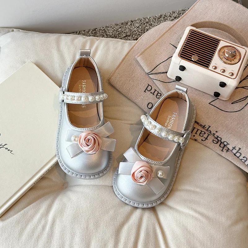 Элегантные туфли для девочек на свадьбу, шикарные детские повседневные кожаные туфли с цветочным принтом, модные милые универсальные детские туфли для принцесс