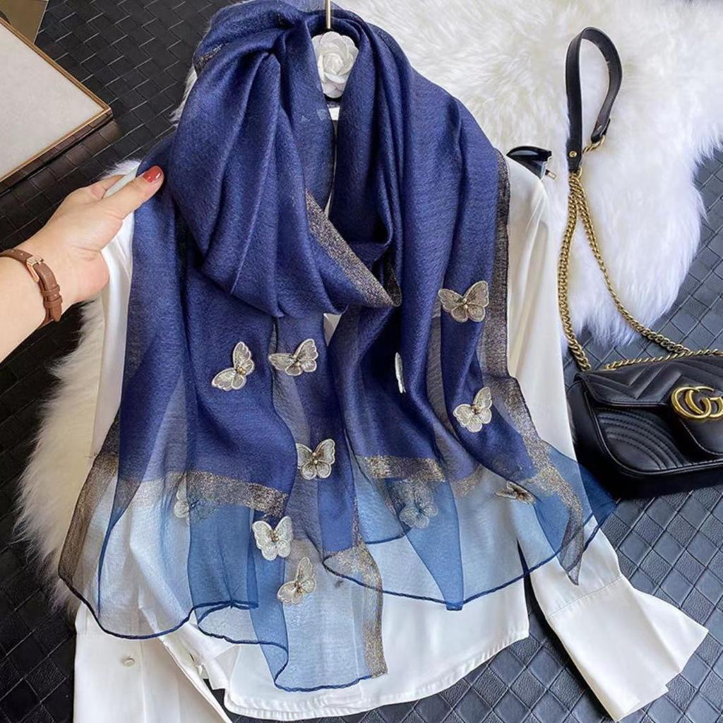 Длинный шарф из шелковой смеси «Бабочка» для весенне-осенней моды