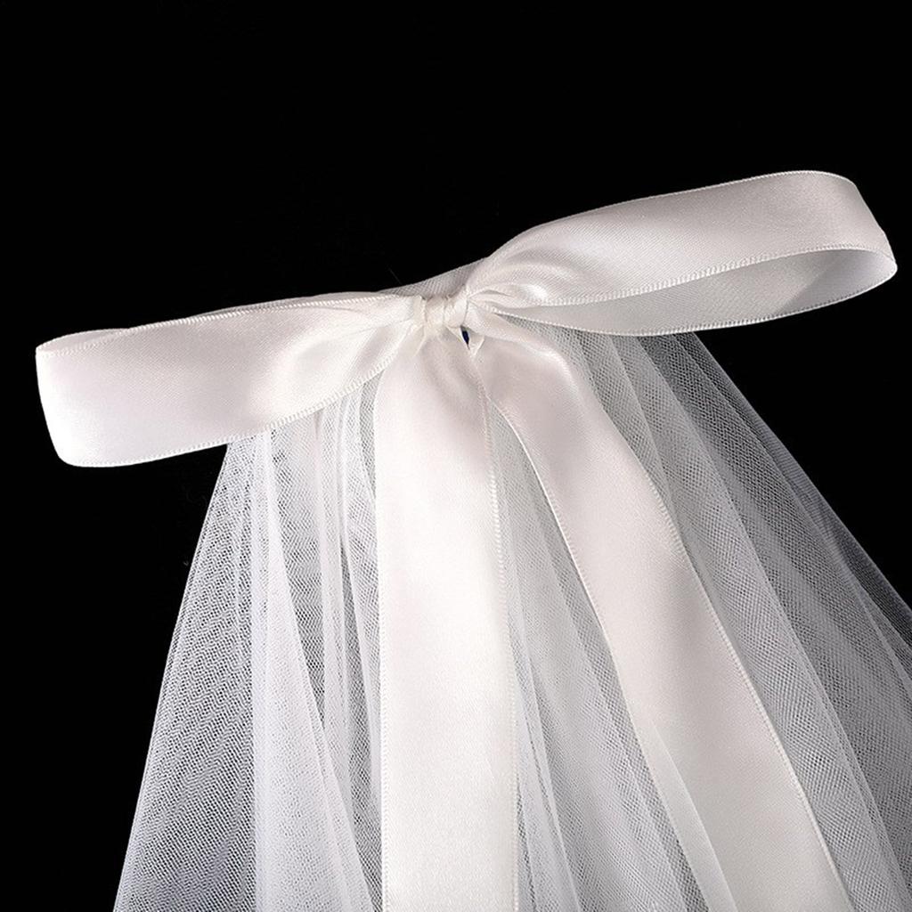 Bridal Lace Veil Women Layered Tulle Bachelorette Party Wedding Veil with Ribbon Bowknot for Wedding Party
