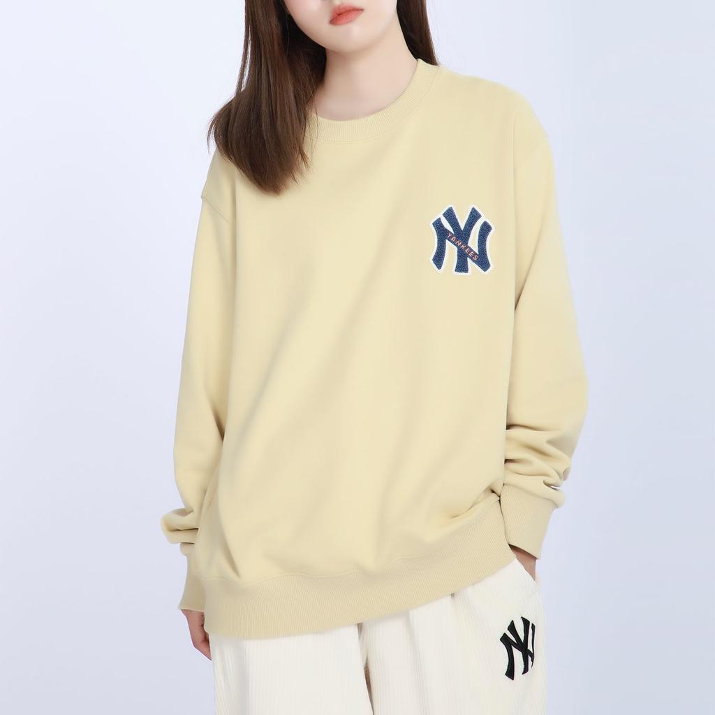 MLB New York Yankees Sweatshirts Unisex Beige Yellow Crew Neck Moderate Regular 3AMTB0214-50BGS