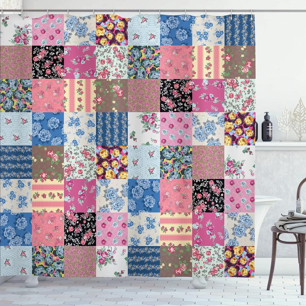 Занавески для душа в стиле пэчворк в стиле бохо для ванной комнаты, цветные винтажные занавески для душа, водонепроницаемые тканевые экраны для ванн