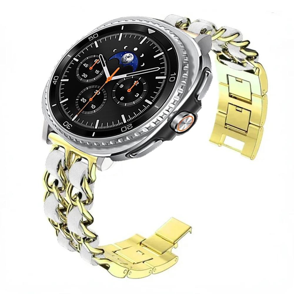 Металлический+Кожаный ремешок для Samsung Galaxy Watch 8 Classic 46мм/Ultra 47мм Модный браслет для Galaxy Watch 8 44мм 40мм Спортивный ремешок