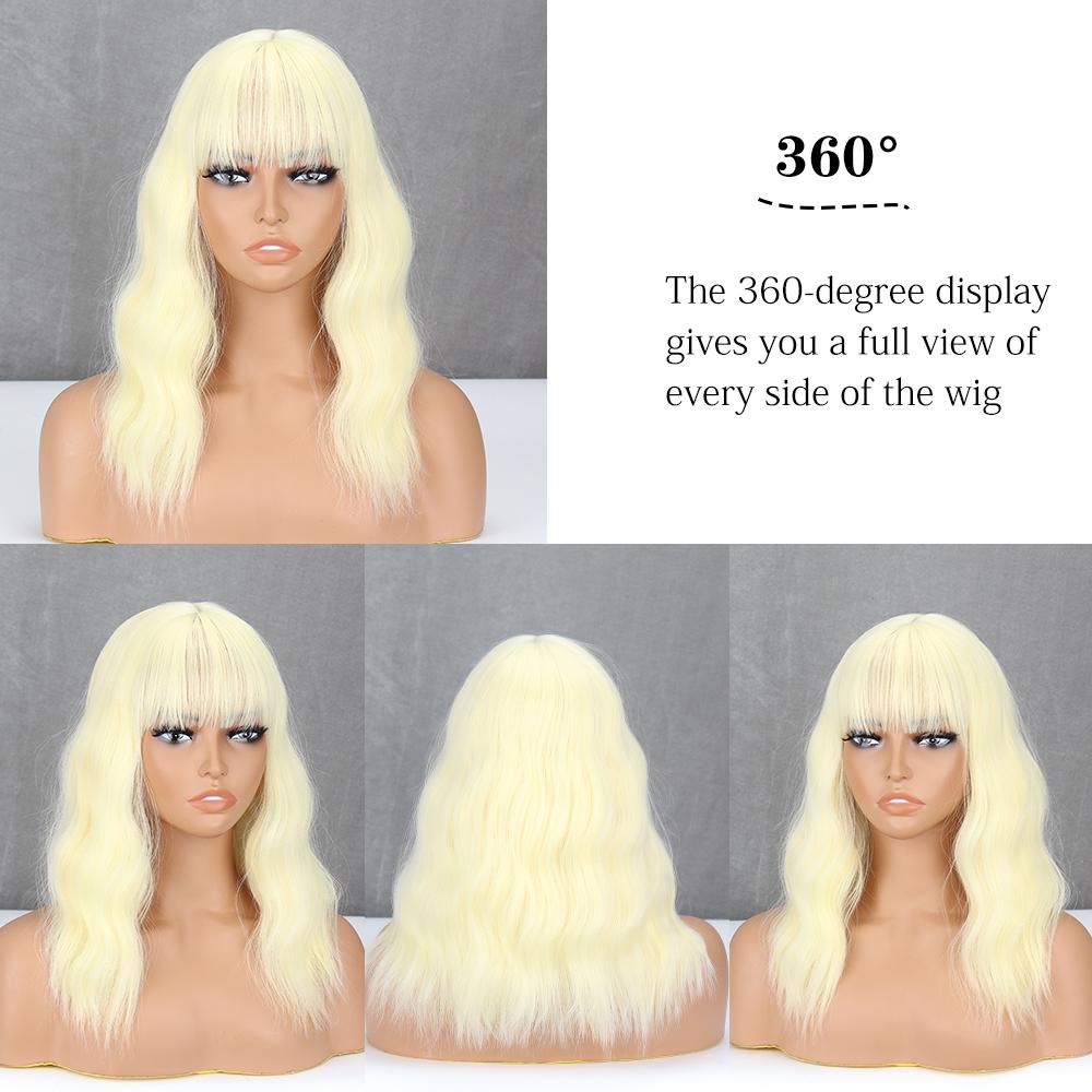 Synthetic Middle Length Short Wave Hair Extension Natural Wigs With Bangs For Women Wig Fibre Cosplay Wig