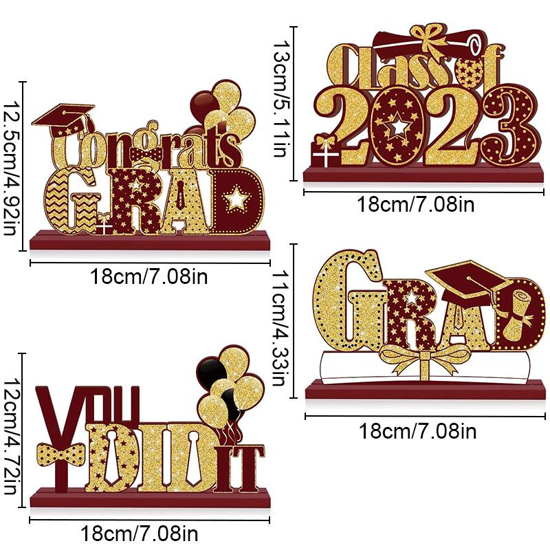 4pcs/Set 2025 Graduation Season Handmade Cartoon Pattern DIY Gift Creative Celebration Unique Wood Desktop Ornaments Decorations