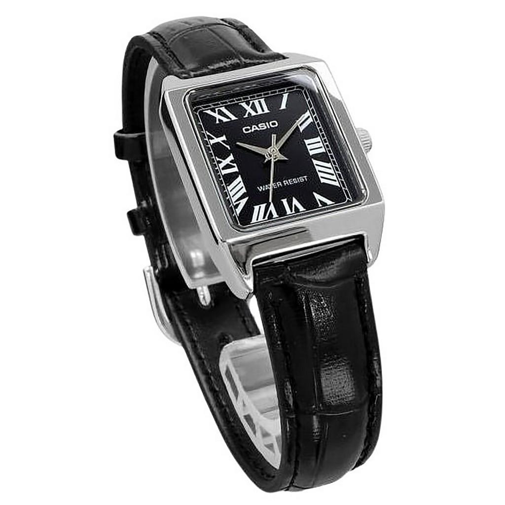 Casio Стандартные аналоговые кварцевые женские часы с кожаным ремешком и черным циферблатом LTP-V007L-1B