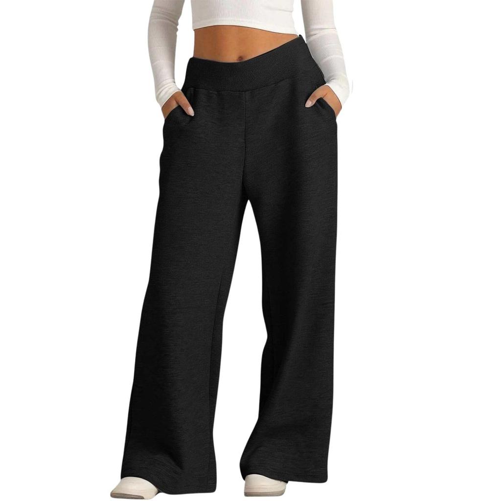 Women's Fashion Loose Solid Color With Pockets Elastic Waist Sports Casual Pants