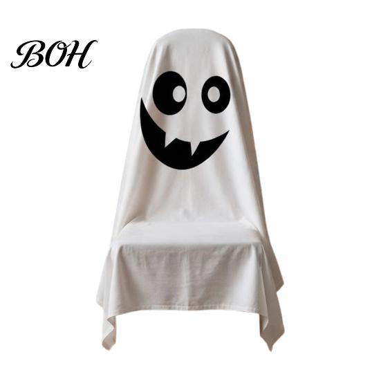 Decorative Seat Covers 1/4Pcs Halloween Ghost Chair Covers, Spooky Face Dining Slipcover, White for Home Kitchen Hotel Restaurant Pattern