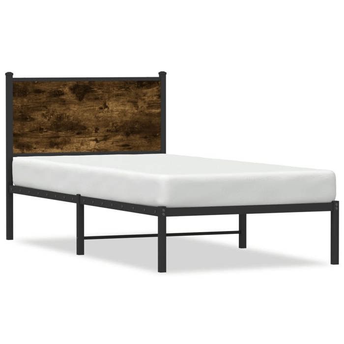 VidaXL Cadre de lit en métal avec tête de lit chêne fumé 90x200 cm, lit simple, meuble de chambre à coucher, lit d'invité, 4007660
