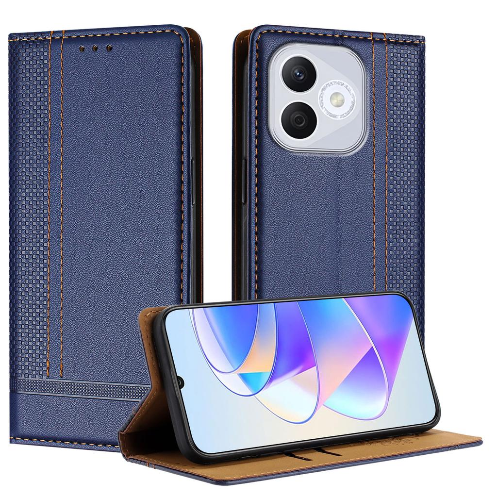 For Honor 400 Lite Case L-Shaped Grid Pattern Leather Stand Phone Cover with Card Slots