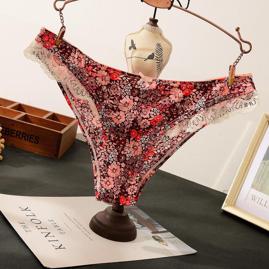 Женские шелковистые трусики-треугольники Diaochan - Цветочное кружево, Без следов от трусиков