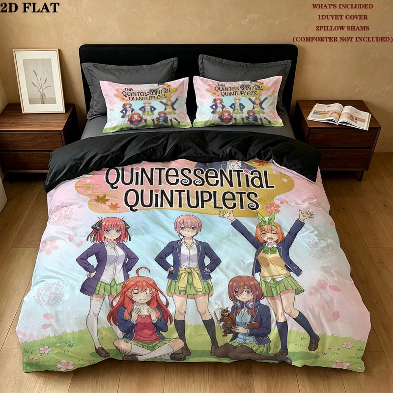 5Toubun Pattern Bedding Quilt Set Quilt Cover Pillowcase Home Birthday Gift(1 * duvet cover + 2 * pillowcase, without core)