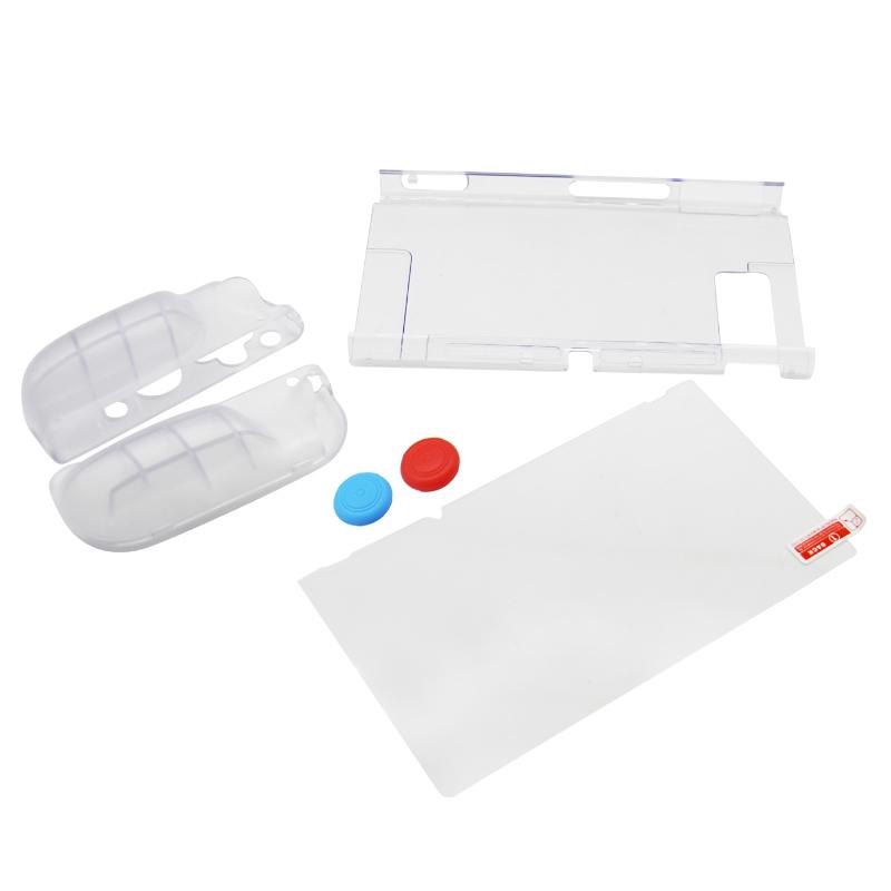 SW369 6-in-1 Clear Case Kit for Nintendo Switch,Anti-Scratch Shell Cover with Screen Protector and Grip Caps