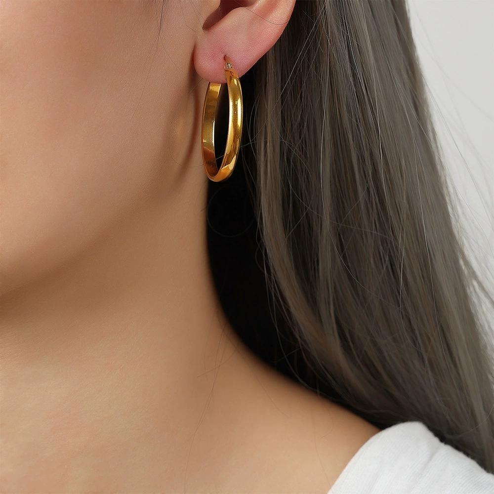 Round Stainless Steel Large Earrings for Women Hip-Hop New Female Hoop Earrings Luxury Zircon Girlfriend Gift Wholesale