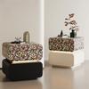 Minimalist Leather Nightstand with Rainbow Mosaic Design Solid Wood Bedside Cabinet Creative Storage for Bedroom Decor Modern