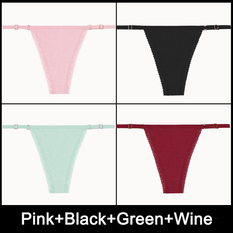 4PCS/Set Adjustable Waist Sexy G-string Panties Cotton Women's Underwear Girl Female Pantys Bikini Lady Thongs Lingerie