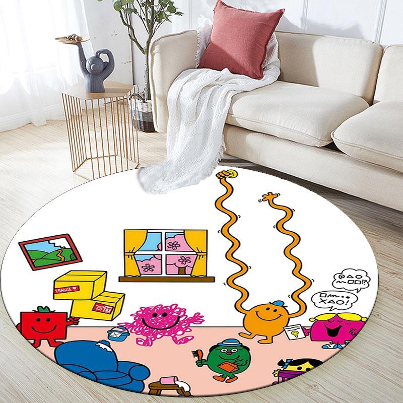 Mr. Men and Little Miss2,Round Area Rug,Carpet Rug for Living Room Bedroom Sofa Playroom Decor,Non-slip Floor Mat